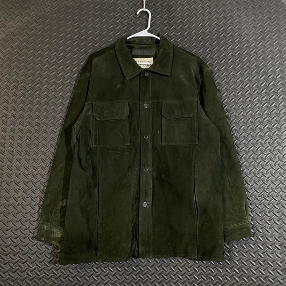M. Julian Wilsons Leather Men's L Suede Shirt Jacket Dark Green Button Front - Picture 1 of 8